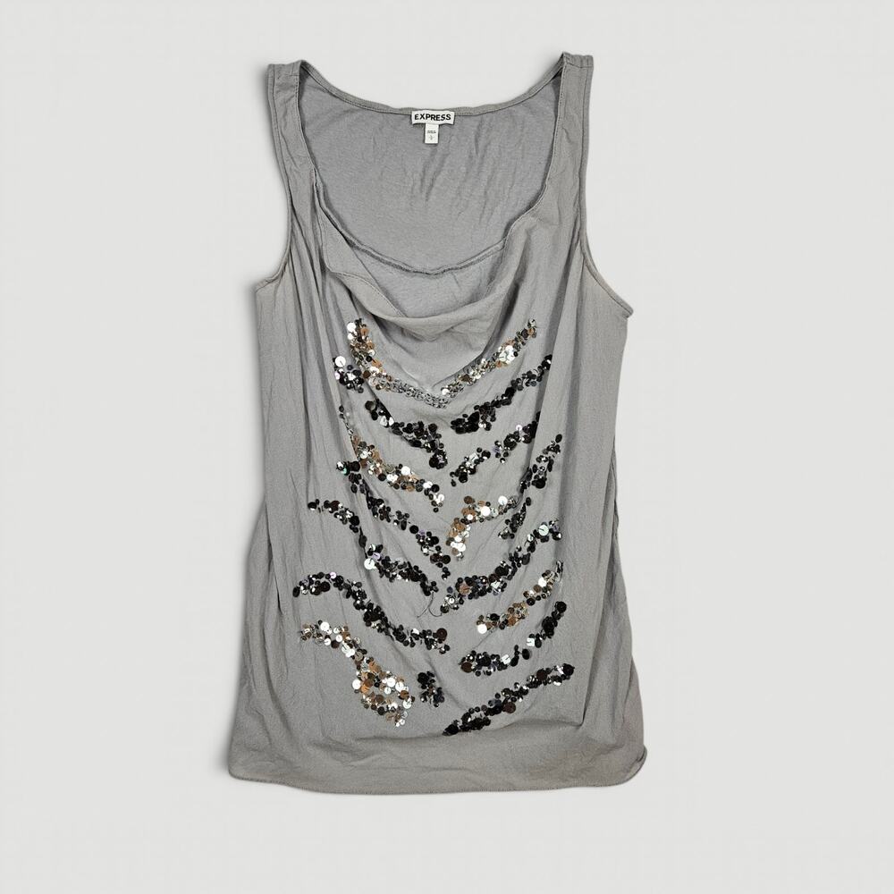 Y2k Express Sequin Tank Top Mesh Front Cotton - Large